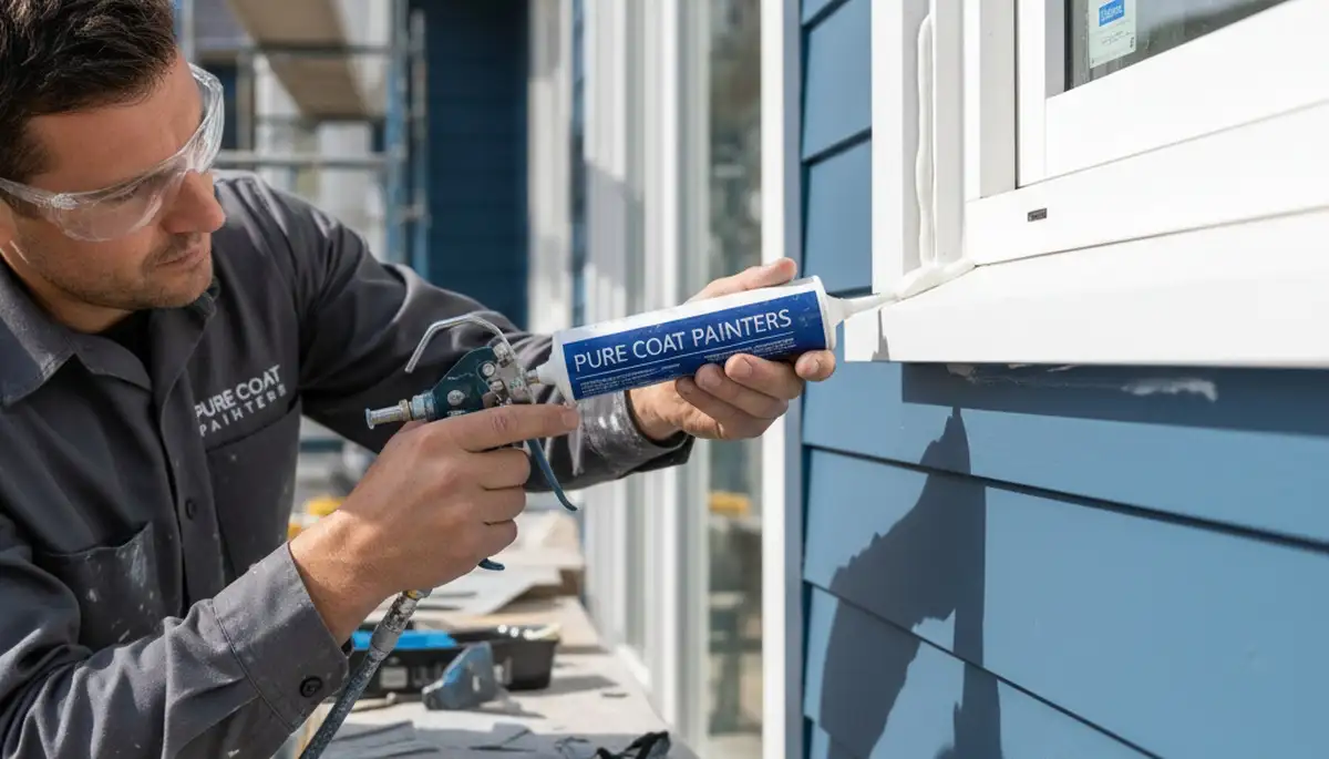 Professional caulking and sealing on home exterior by painting contractors in Redding, CA