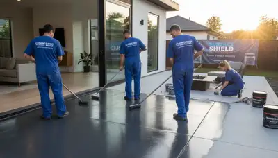 Professional concrete staining on residential patio in Redding, CA by expert painting contractors