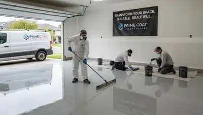 Epoxy garage floor coating in Redding, CA with durable, glossy finish by local painting contractors