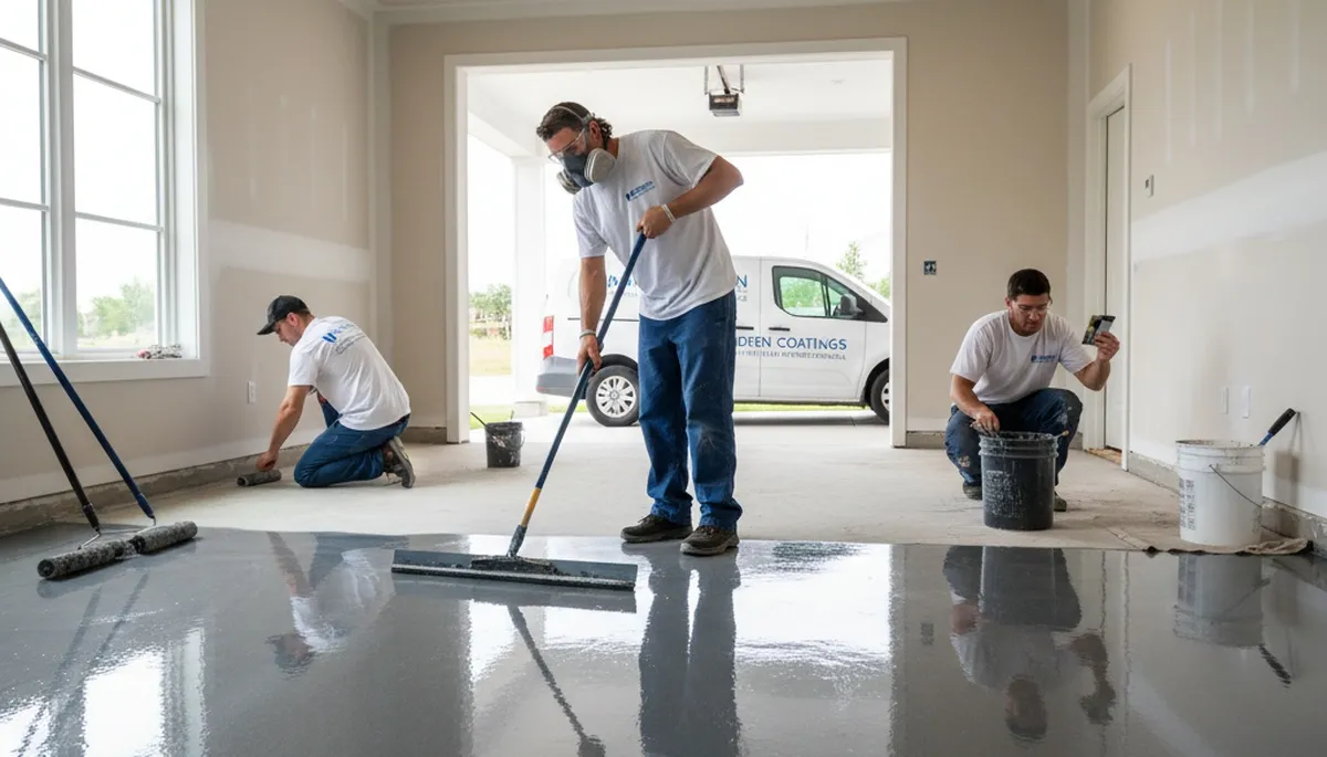 Epoxy floor coating in Redding CA garage by professional house painters for durable concrete protection
