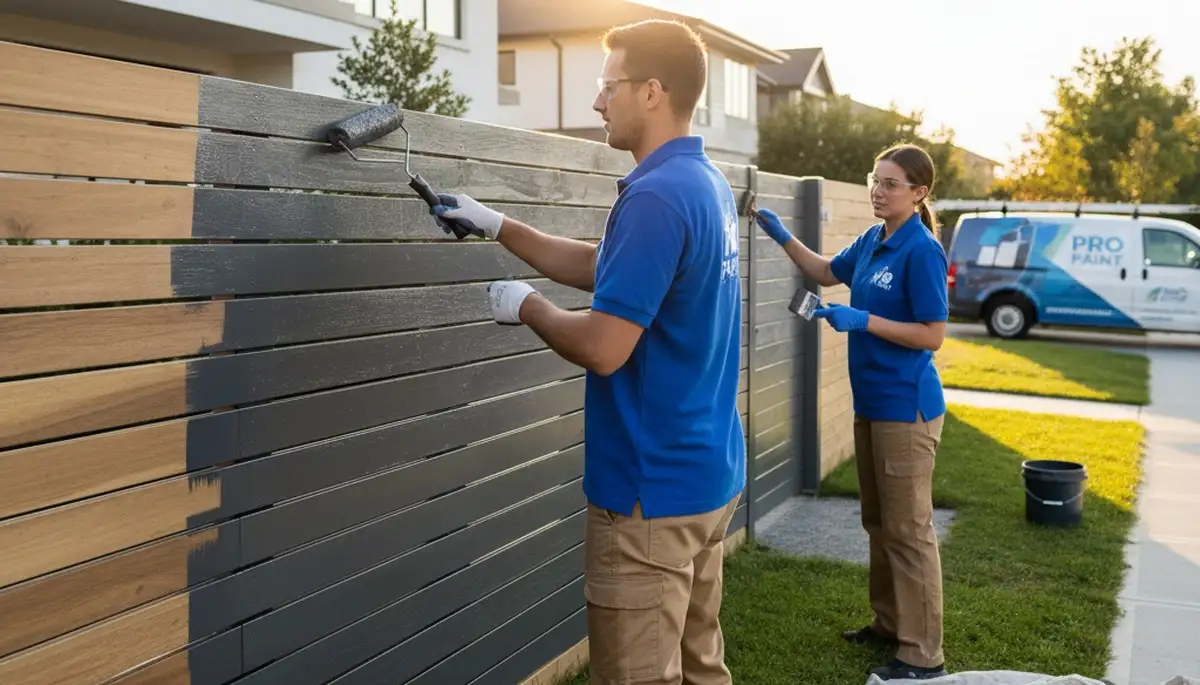 Professional fence painting service in Redding, CA showcasing durable outdoor wood finish