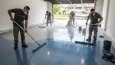 Epoxy garage floor coating in Redding, CA applied by professional house painters for durable finish