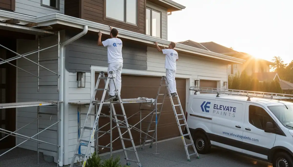 Professional gutter painting on a home exterior in Redding, CA by expert house painters