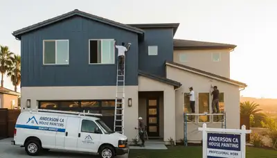 Professional house painters working on exterior home repaint in Redding, CA
