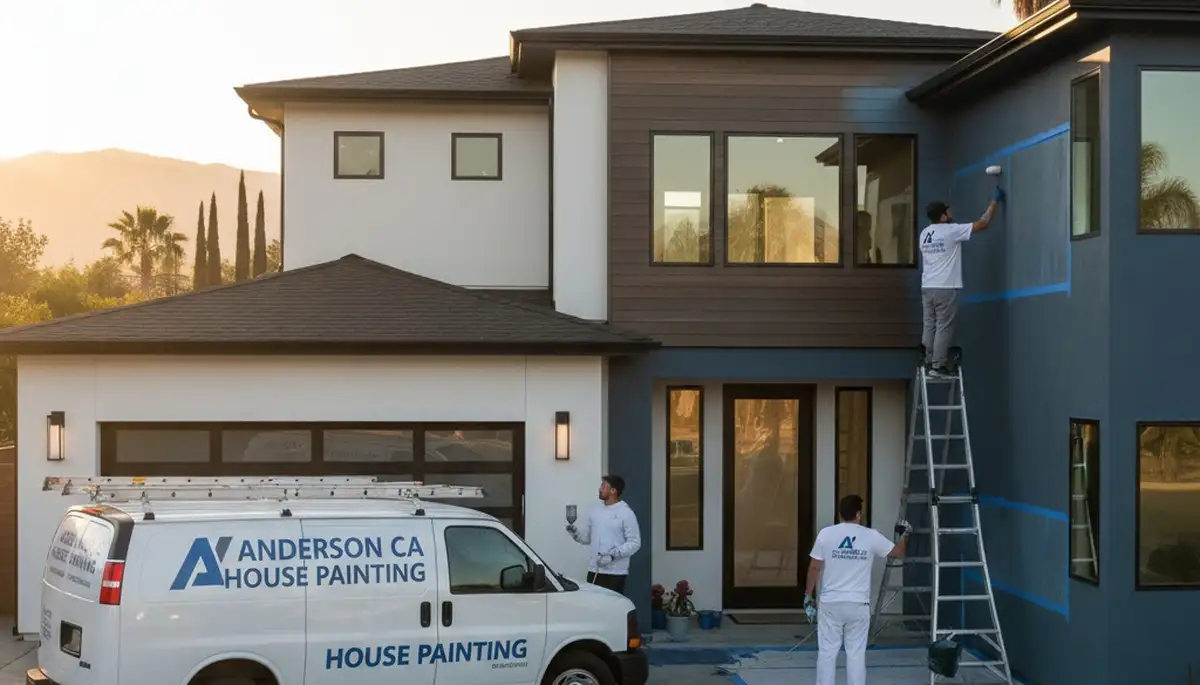 Professional house painters in Redding CA applying fresh exterior paint to a residential home