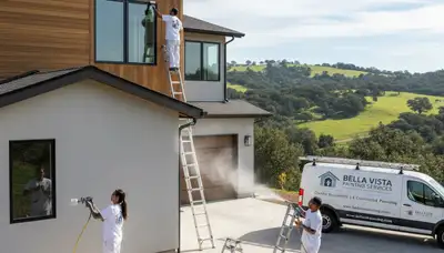 Professional house painter finishing exterior home in Redding, CA with quality residential painting service