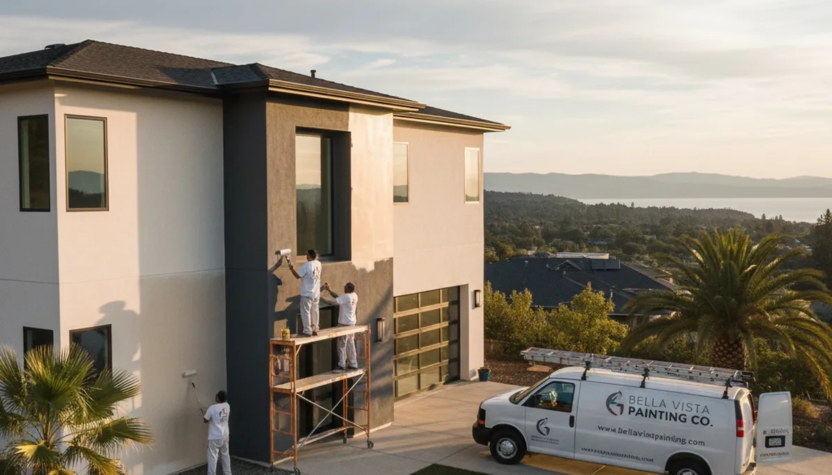 Professional house painters working on residential exterior in Redding, CA