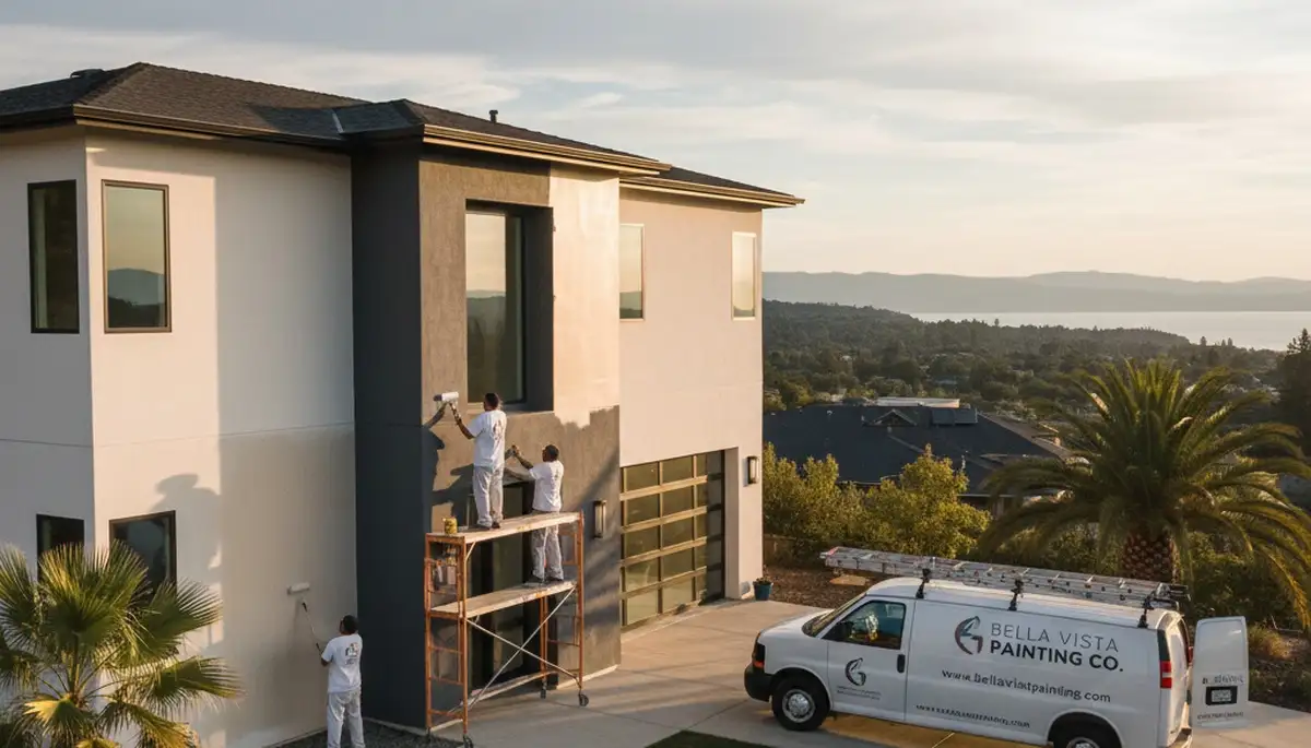Professional house painters working on residential exterior in Redding, CA
