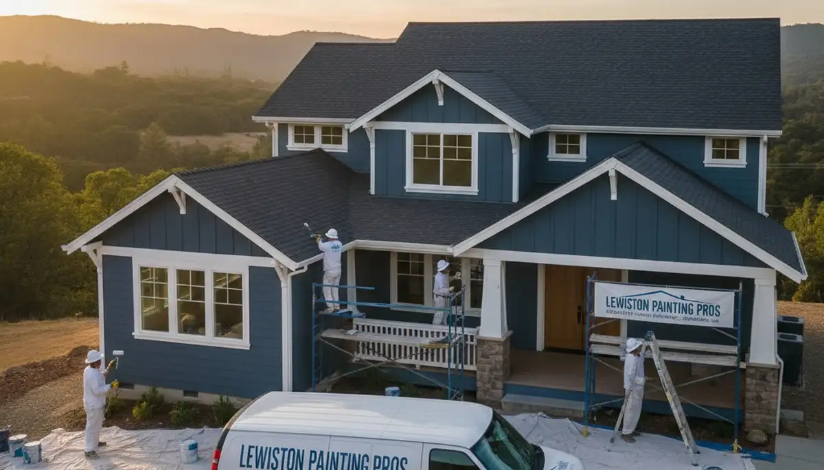 Professional house painters in Redding CA applying exterior paint to a home