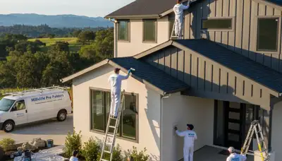Professional house painters working on exterior home repaint in Redding, CA