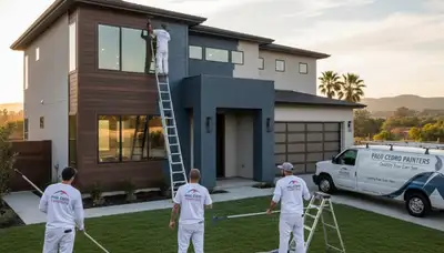 Professional house painters working on residential exterior in Redding, CA