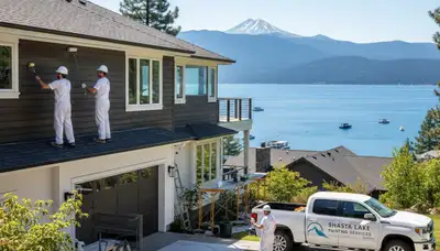 Professional house painters at work on residential exterior in Redding, CA