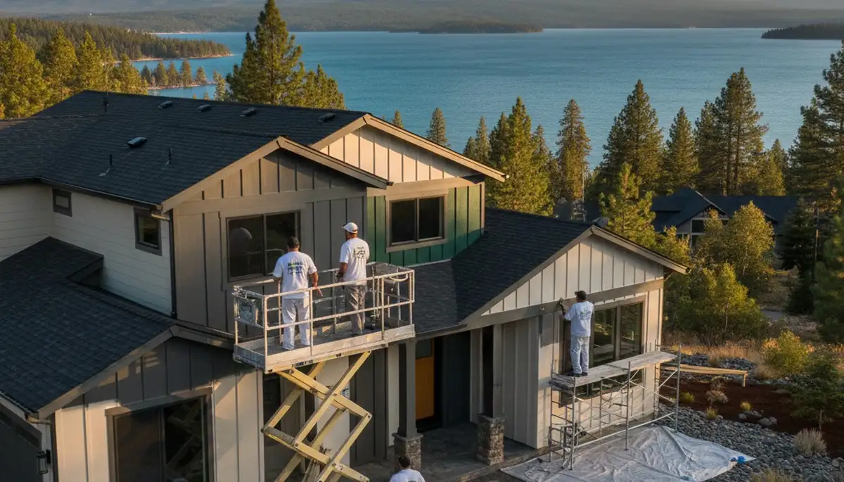 Professional house painters in Redding, CA finishing residential exterior painting project