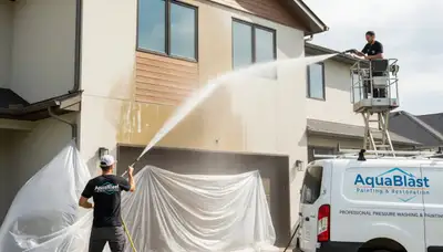 Professional pressure washing a home exterior in Redding, CA for ash and dust removal