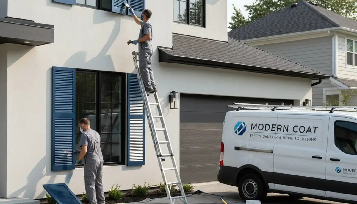 Professional shutter painting on residential home exterior in Redding, CA by expert house painters