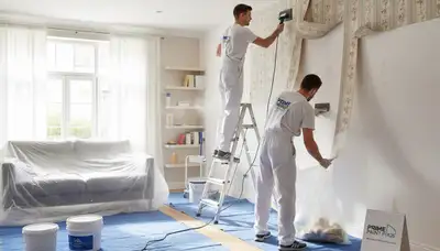 Professional wallpaper removal contractor preparing walls in Redding, CA home for fresh paint