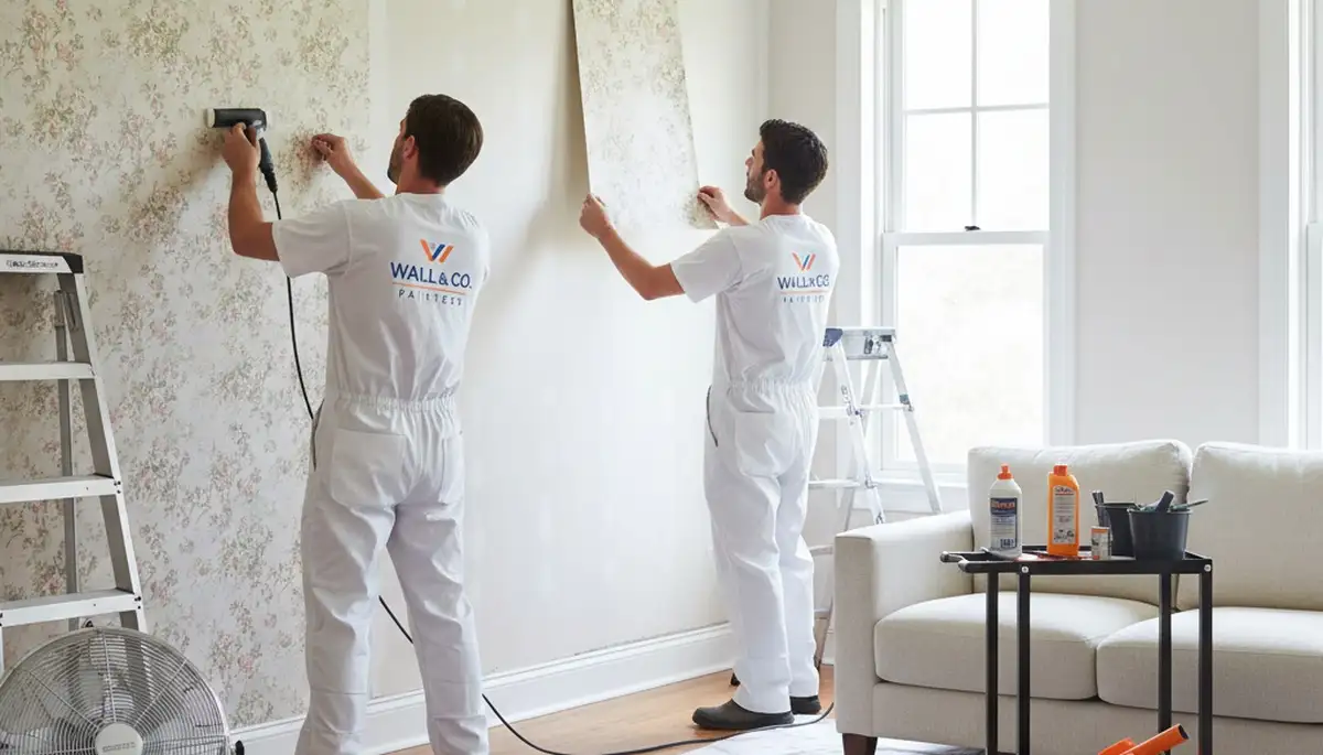 Professional wallpaper removal service in Redding, CA preparing walls for interior painting